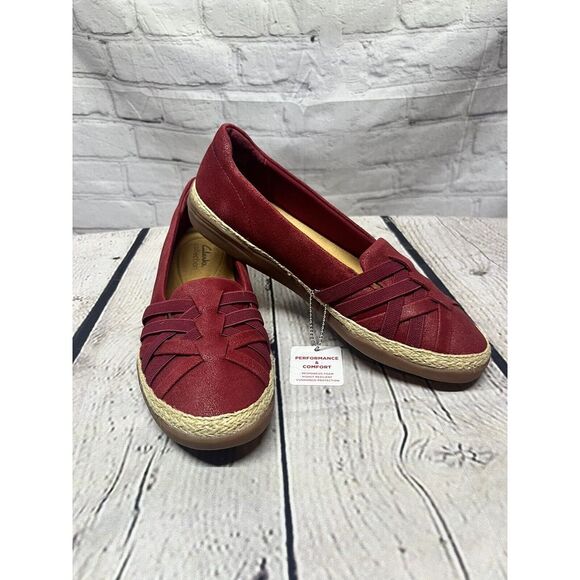 Clarks Shoes - Clarks Elaina Petal Espadrille‎ Red Slip on Comfy Classic Sz 9 New
